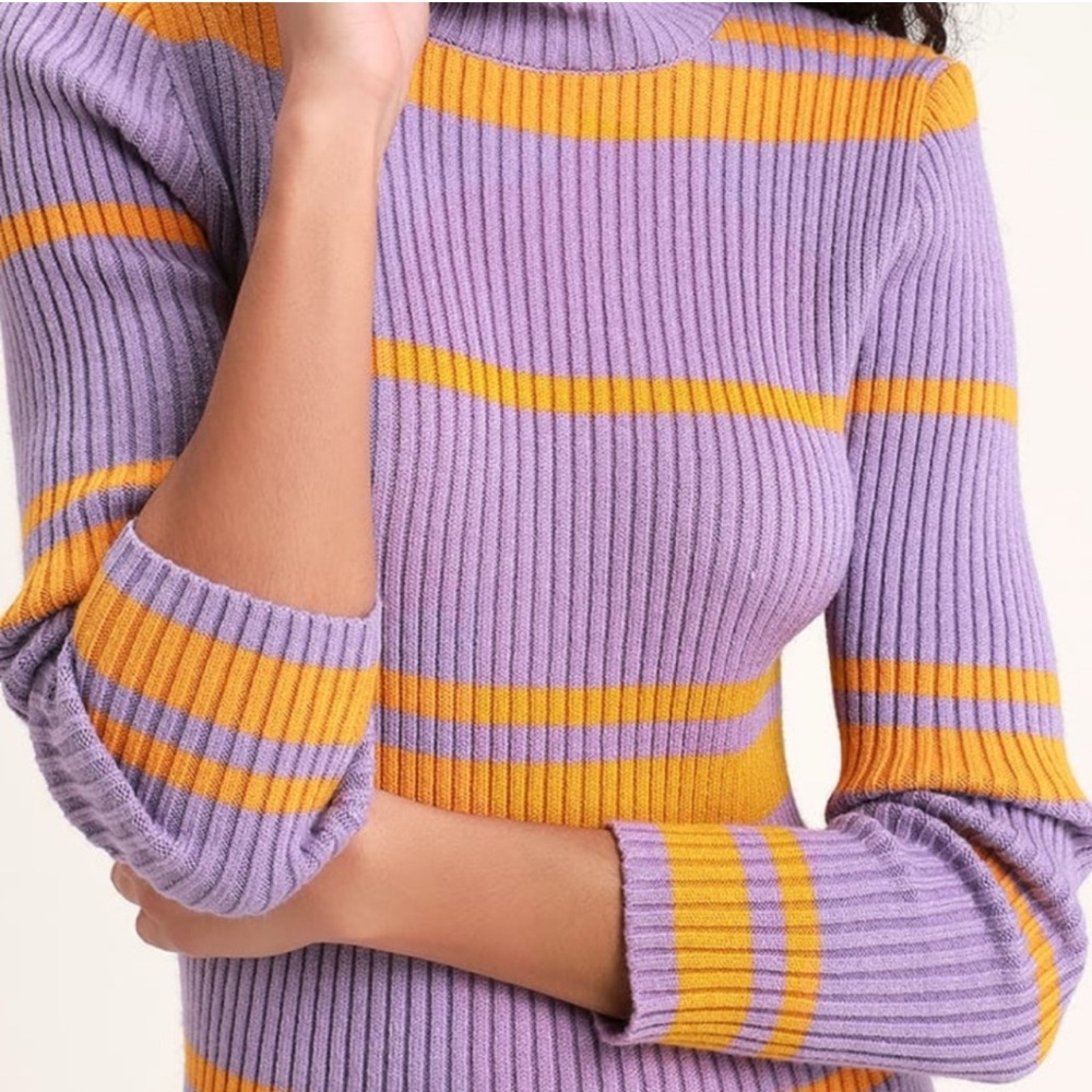 Anthropologie Lavender and Mustard Striped Dress - Picture 4 of 7